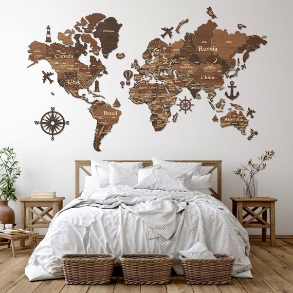 3D world map wood, Push pin travel map family, 3D world map wall art, Family Travel Map, Wood world map push pin, 3D wood world map