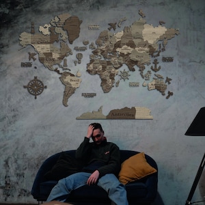 Très grande carte, carte du monde en bois 3D, carte du monde 3D pour marquer les voyages, carte murale du monde, carte du monde à épingles