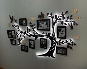 Geführter Stammbaum mit hölzernen Bilderrahmen, Wand-Licht-Dekor, hölzerner Baum des Lebens, neues Hauptgeschenk
