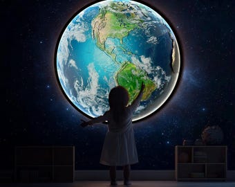 Atmospheric Globe Light, 3D LED Globe Decor, Earth Lamp Wall-Mounted, Remote Dimmable Globe, Modern Illuminated Earth Wall Art