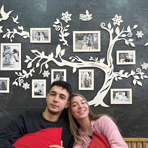 Custom Family Tree With Photo Frames, Custom Wooden Tree Wall Sticker, Personalized Photo Frames Tree, Wood Family Tree Wall Art