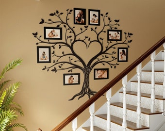 Cornici per foto da parete, Albero della vita in legno, Albero con pietre portafortuna, Adesivo da parete con albero della vita, Albero della riunione di famiglia, Albero genealogico personalizzato
