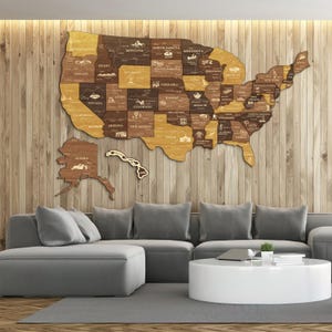 Large Push Pin Map of United States, Wooden 3D USA Map With Famous ...