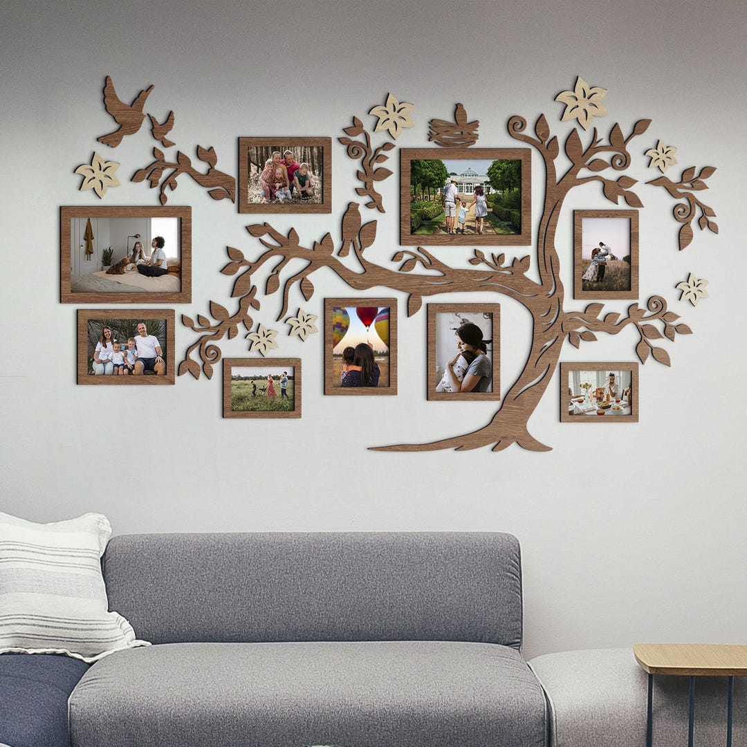 Wooden Family Tree, Large Family Tree With Photo Frames, Wall ...