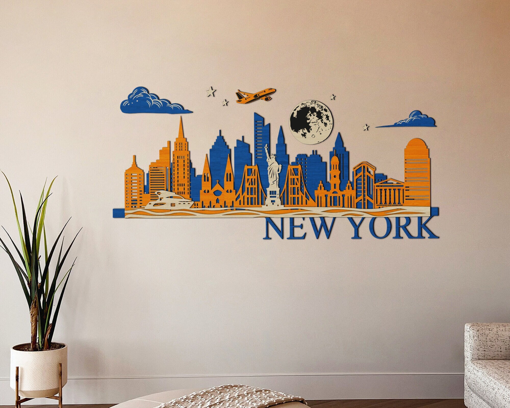 To Venus 98 N.Y USA 現代アート 額装　サインあり　箱あり New York Wood Wall Sign, USA Capital City Art Decor, New