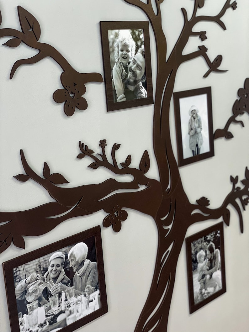 Family Tree Wall Art Decor Family Photos Collage Wooden Tree Etsy