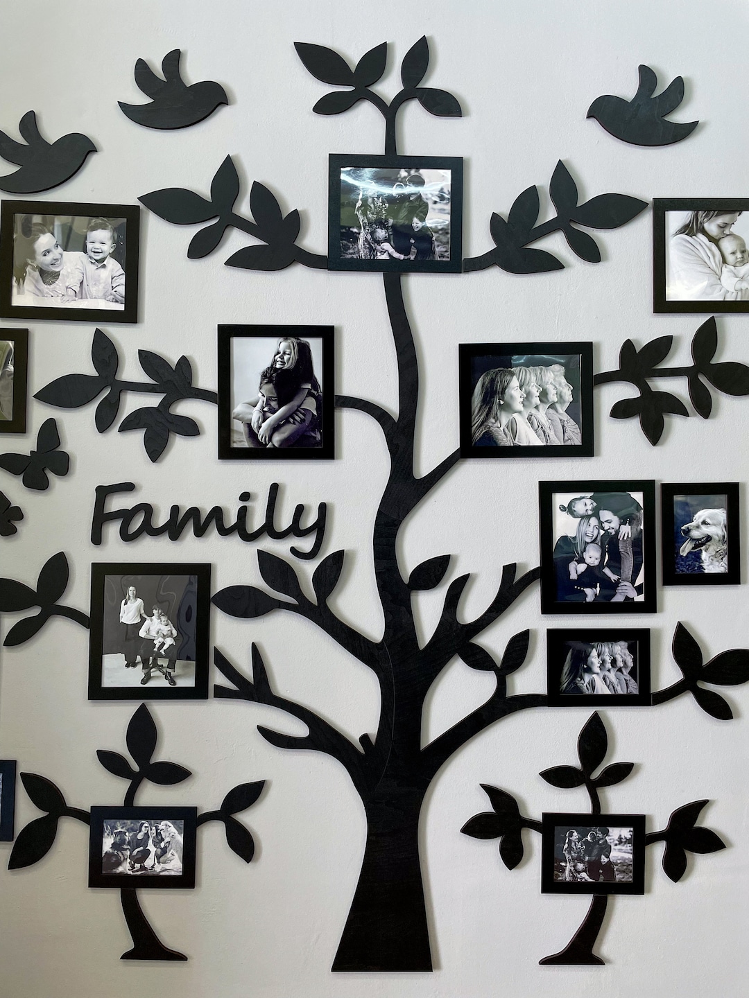 Large Family Photos Collage With 14 Photo Frames, Personalized Wooden ...
