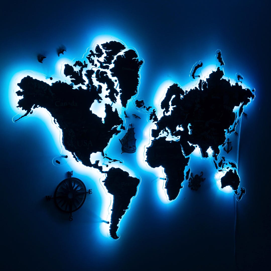 3D World Map,wooden World Map With LED, LED World Map, Wooden