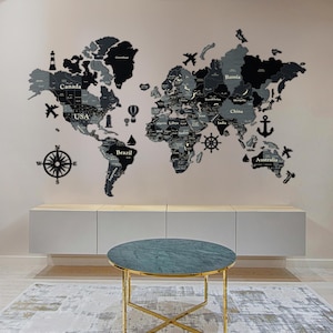 Grote 3D-wereldkaart, XXL-kaart om uitstapjes te markeren met houten pinnen, extra grote muurkaart, 3D-wereldmuurkaart, houten decor, cadeau voor tiener