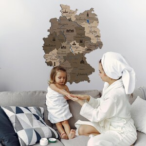 3D Landkarte von Deutschland, Deutschland Map, Deutschlandkarte, Wandkarte aus Holz