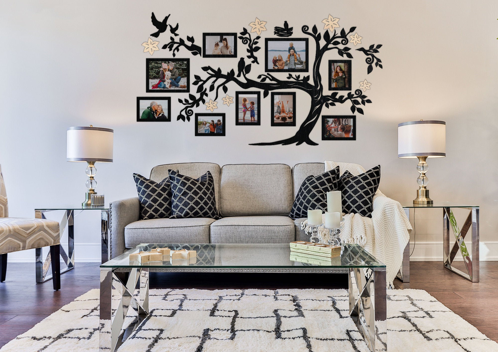 Family Tree Wall Decor, Family Photo Collage Frames, Gift for Parents, Wedding Anniversary Gift, Large Wooden Family Tree Wall Sticker