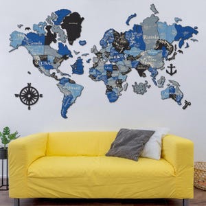Carte du monde en bois 3D, punaise de carte en bois 3D, très grande carte du monde, décor de carte en bois, punaise de carte du monde, cartes de voyage du monde avec des épingles