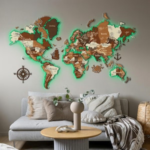 3D Wooden World Map LED, Weltkarte Holz, Large Wall Art Wood 3D Wooden World Map LED, Weltkarte Holz, Large Wall Art Wood