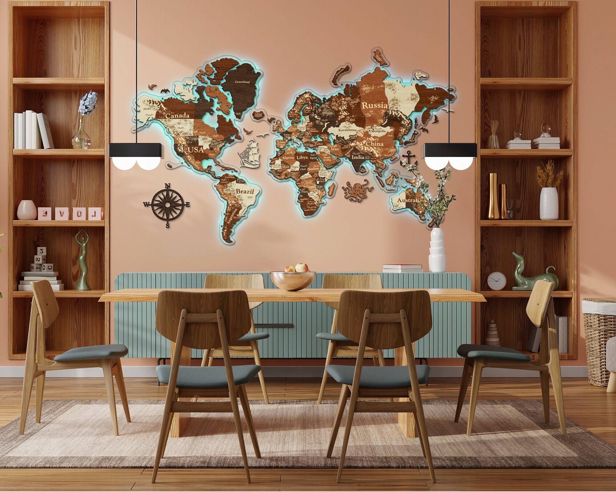 3D LED Wooden World Map Perfect World - Cypress – JustLikeWood