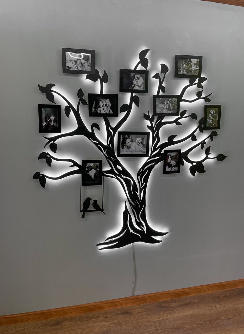 Led Photo Collage Wooden Family Tree Family Photos Frames Etsy