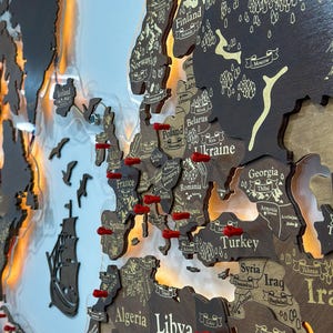 Mapa świata 3D LED RGB, Neonowa mapa ścienna, Drewniana mapa świata 3D, Prezent rocznicowy dla rodziców, Drewniana mapa ścienna, Prezent rodzinny