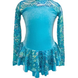 Ice Skating Dress, Roller Skating Dress Velvet/Lace - Turquoise immagine 2