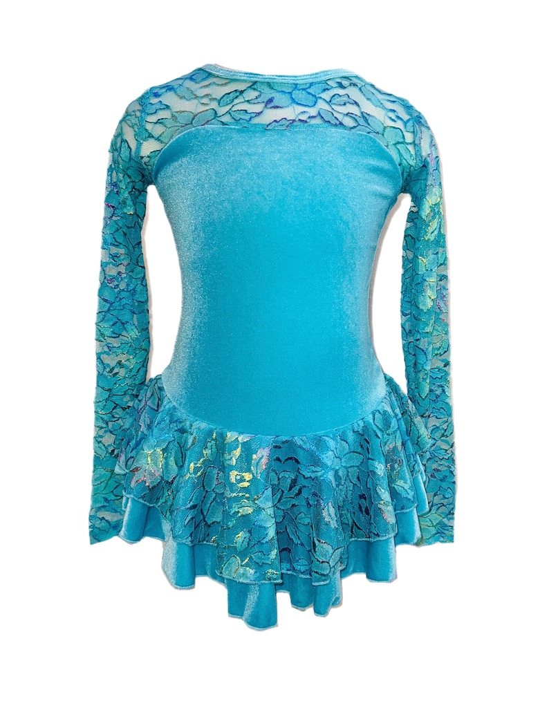 Ice Skating Dress, Roller Skating Dress Velvet/Lace - Turquoise immagine 2