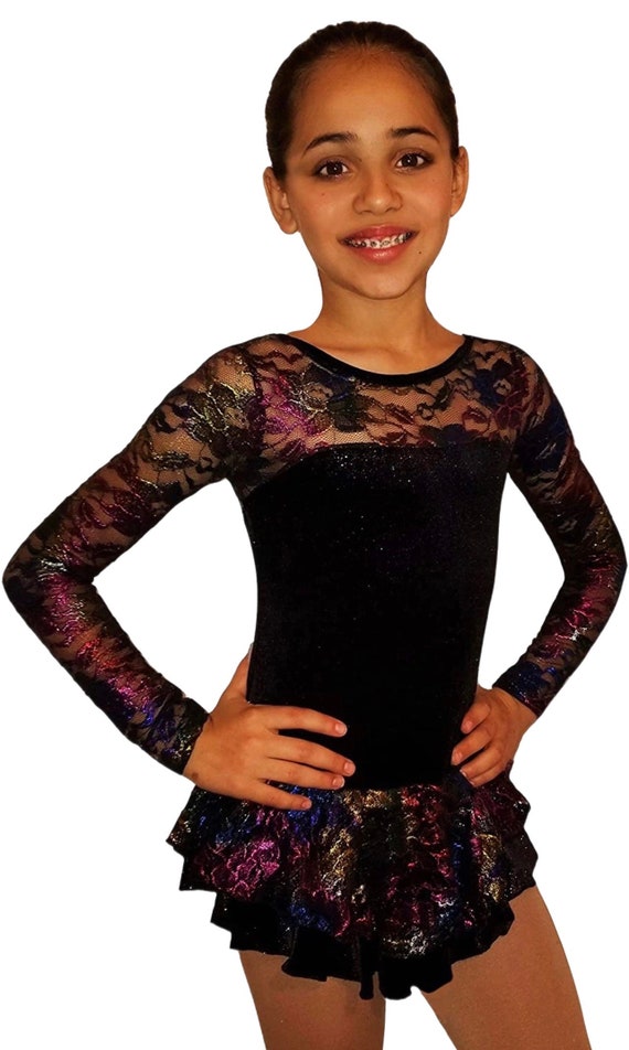 Ice Skating Dress, Roller Skating Dress Velvet/Lace - Black