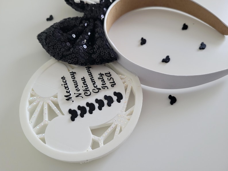 Snap & Play Drinking Around The World Showcase Ears, 3D Printed Epcot Drink Game Ear Headband white/black
