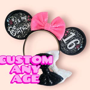 It's My Birthday Custom Age Glitter Ears, 3D Printed Celebration Bday Mouse Ears
