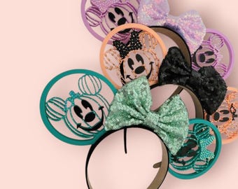 Strass muis-pompoenpaar oren, 3D-geprinte Halloween-oren