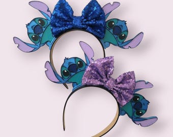 3D Printed Stitch Mouse Ears Headband, Hand Painted