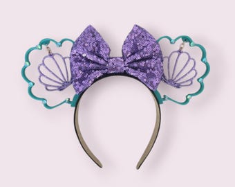 Rhinestone Dangling Mermaid Shell Ears, 3D Printed Mouse Ears