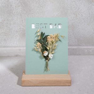 Card with dried flowers, Best Dad, Bohostyle, card holder, gift box, Father&#39;s Day, dried eucalyptus, natural paper, beige-green, Nature