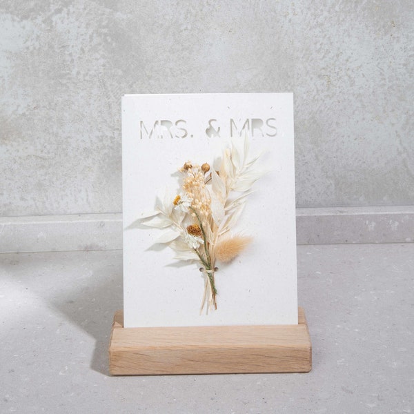 Carte avec fleurs séchées, carte de mariage, Mr & Mrs, mariage bohème, porte carte, coffret cadeau, papier de soie, idée cadeau mariage, nature