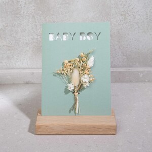 Karte mit Trockenblumen, Geburtskarte, Boho Living, Kartenhalter, Geschenkbox, Seidenpapier, Karte zur Geburt, Baby Boy, Natur, Beige