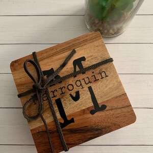 Sets of 4 Personalized Wood Coasters- Custom Vinyl Sealed Coaster, Modern Coasters, Rustic Coasters, Serveral Wood Stains