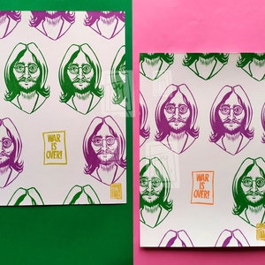 Linocut John Lenon, Beatles, music, 21x29.7cm, color illustration, hand printed.