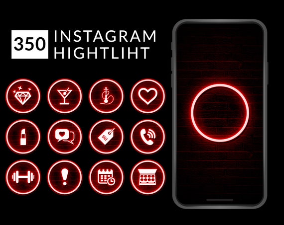 Red Neon Highlight Instagram Covers Instagram Highlight Icons Etsy