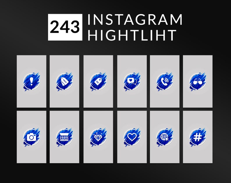 Blue Highlights Instagram Covers watercolor Instagram Etsy