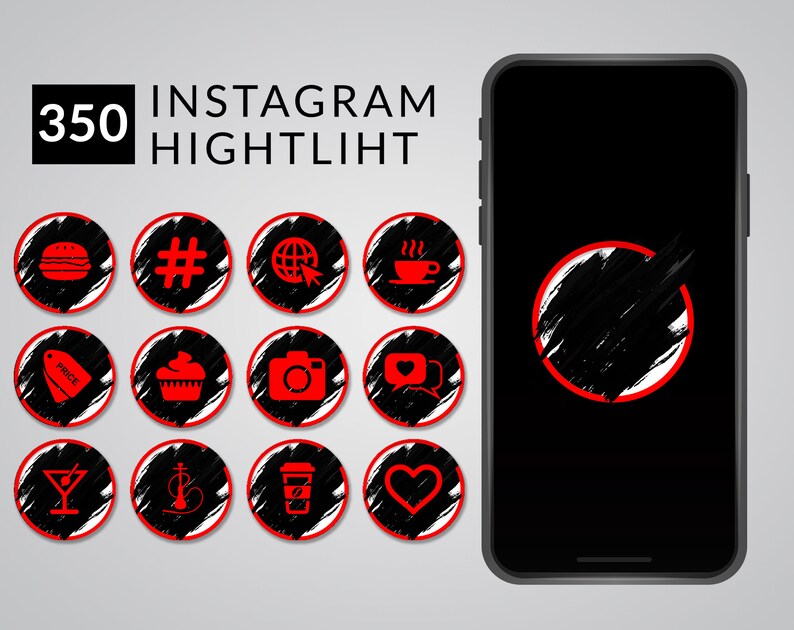 Red Highlights Instagram Covers Watercolor Instagram Etsy