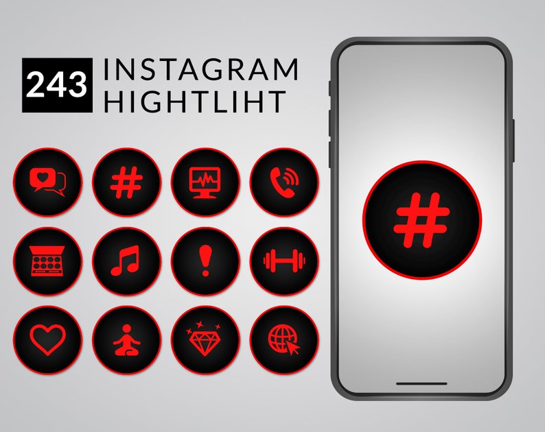 Red and black Instagram Highlight Covers Instagram Highlight Etsy