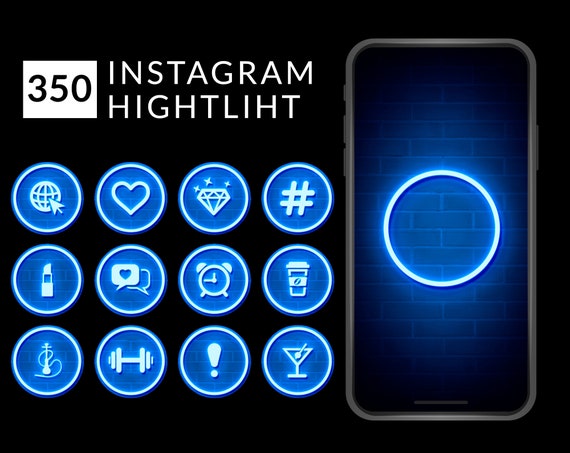 Blue Neon Highlight Instagram Covers Instagram Highlight Etsy