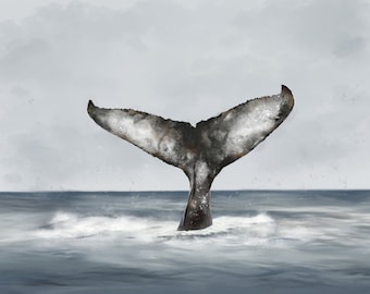 Humpback Whale Tail -DIGITAL DOWNLOAD- Ocean Art, Baleen Whale Tail Art, Beach Art, Aquatic Art, Large Mammal Art, Cetacea Art, Marine Art