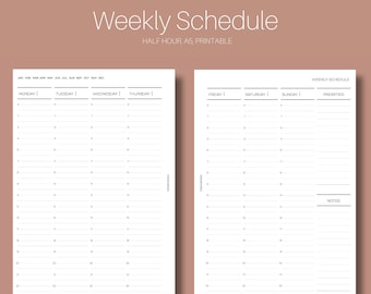 Wekelijks schema, Ongedateerd, Half uur, Weekplanner, Minimaal afdrukbare bijlagen, A5-formaat, Instand Download