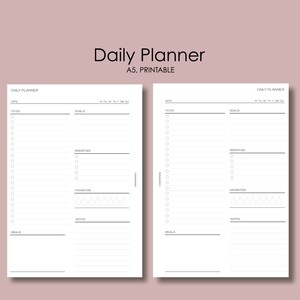 Daily Planner, Daily To Do, Daily Agenda, Printable Inserts, Minimal, Undated, Instant download, A5 Size, Monday Start
