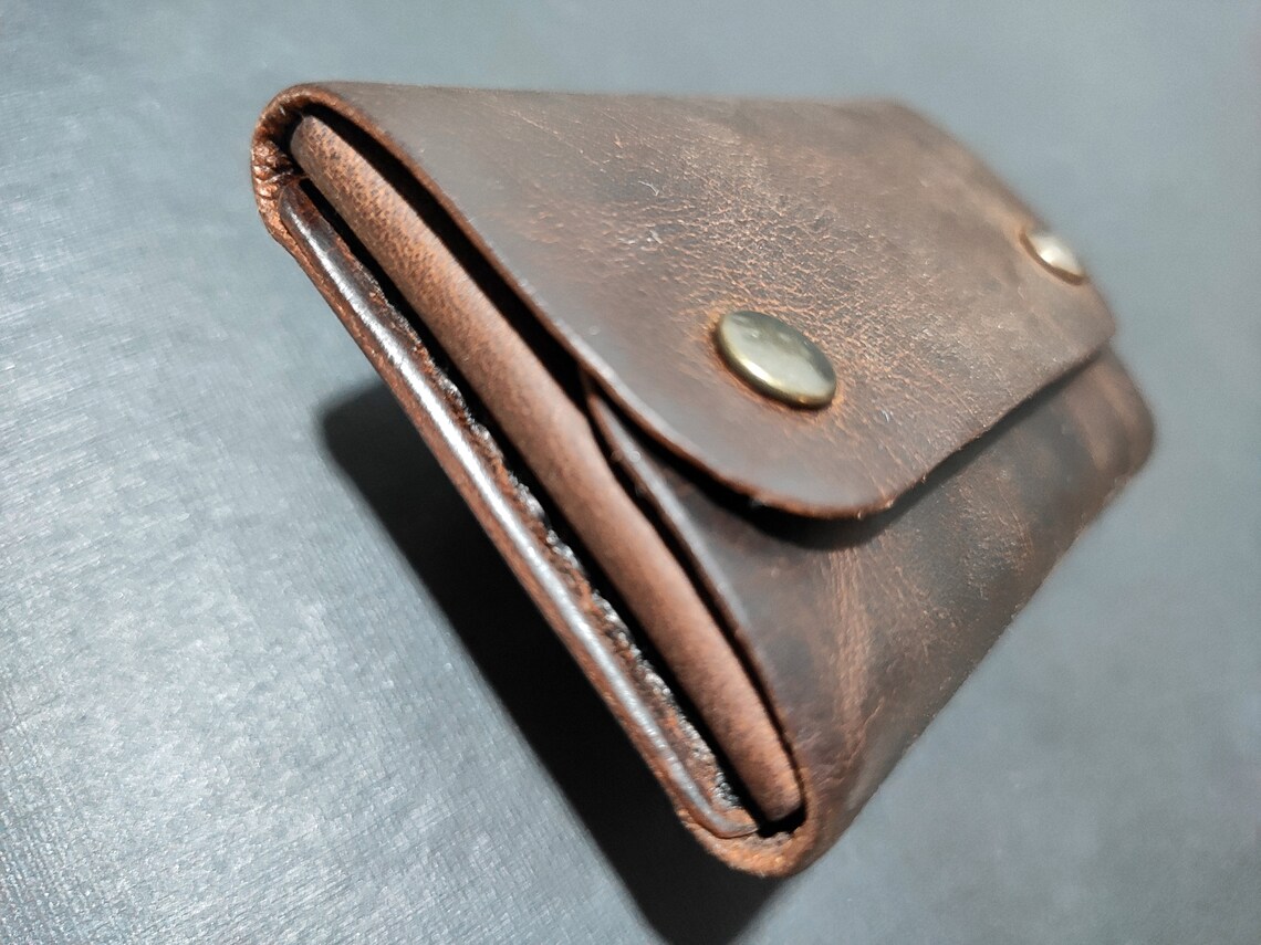 Brown Top Grain Leather Snap Wallet Men's Wallet Marble Etsy