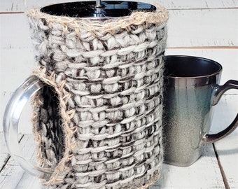 Coffee Cozy Cover, French Press Warmer, Farmhouse Style, Real Wool - 1 L