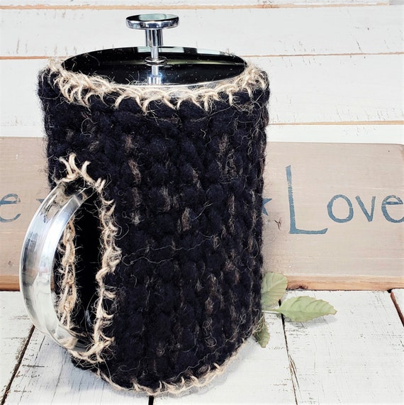 Cafetiere cosy French press cover Upcycled coffee bean sack