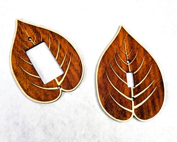Leaf shaped engraved wood switch cover