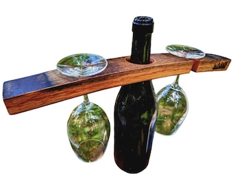 Whiskey Barrel Wine Caddy | Reclaimed Oak Stave Holder, Rustic Design