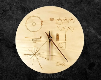 NASA Voyager Spacecraft 10" Golden Record Clock with Wood Hands