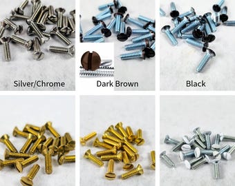 Switch Plate Screws Set of 8 | Light Switch Outlet Cover Hardware | Antique Brass Black Chrome White Brown Ivory