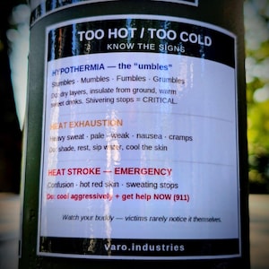 Heat & Cold Illness Sticker – Hypothermia Heat Stroke Signs, Hiking Safety Reference Decal imagem 1