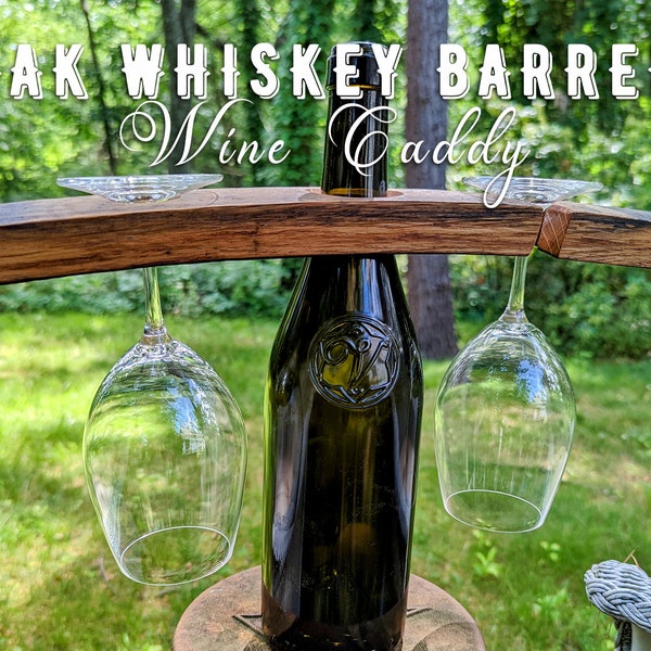 Oak Whiskey Barrel Wine Glass Display / Wine Bottle Caddy - Made from Old Whiskey Barrel Staves!